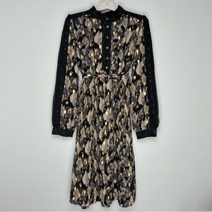 Porter Girls Dress Size XS Long Sleeve Black Gold Midi Length